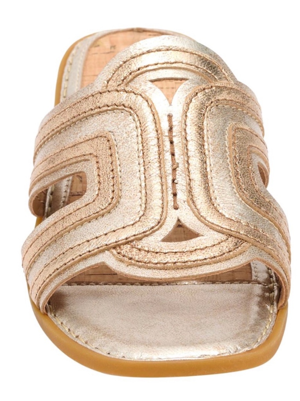 NWTWomen’s Leather BORN Hyannis Slide Sandals, size 11, Gold/Copper, Cork Insole - Picture 4 of 9